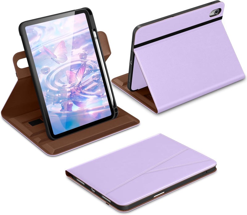 DTTO for iPad A16 Case, iPad 11th / 10th Generation Case (2025/2022), 360 Degree Rotating Premium Leather Folio Stand Cover with Pencil Holder, New Lavender - Image 1